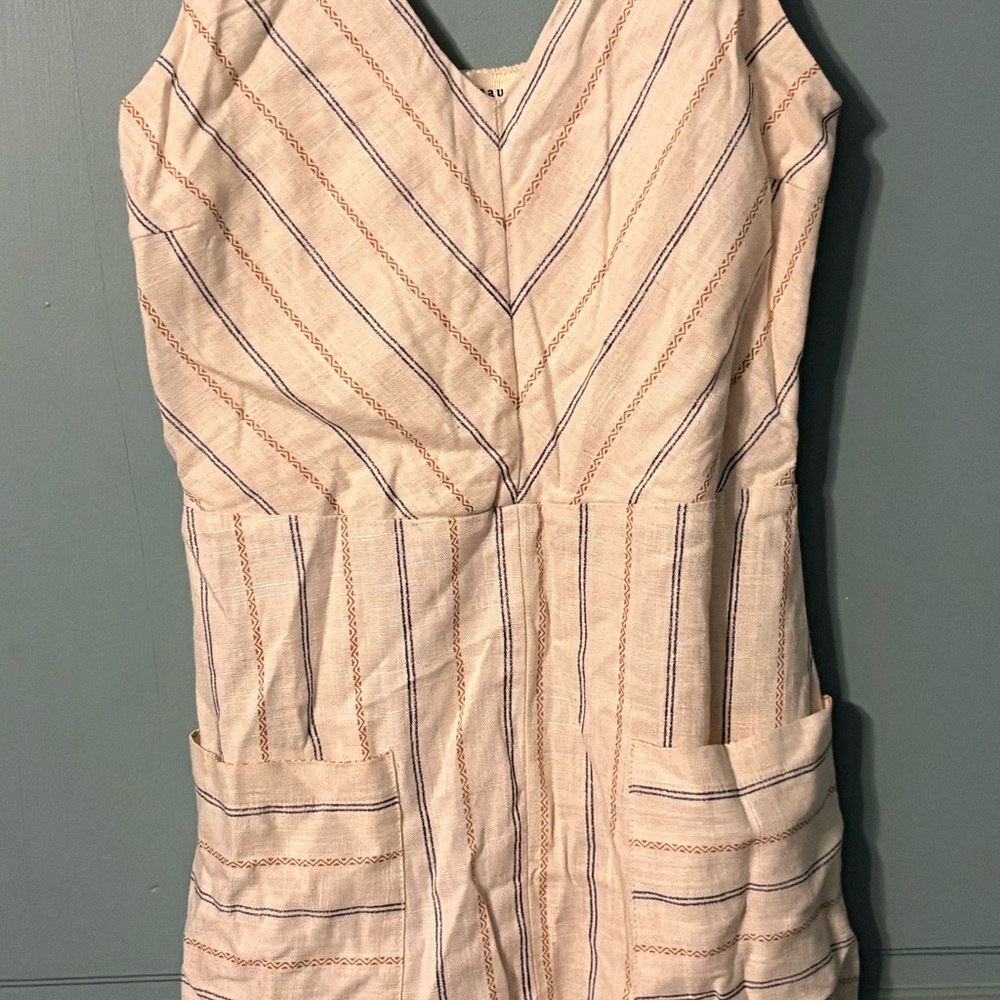 Monteau Beige and Blue V-Neck Top